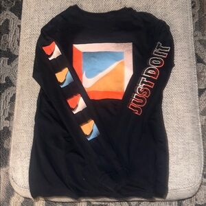 Nike Black Shirt with Colorful Graphic and 'Just Do It' Sleeve